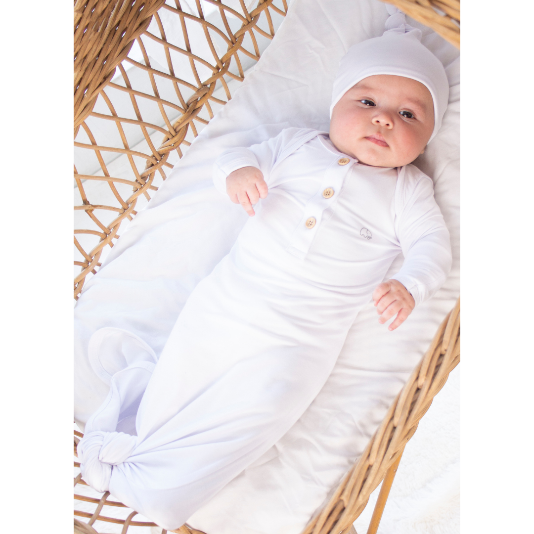Anvi - Organic Bamboo Knotted Gown & Beanie Set - Daisy