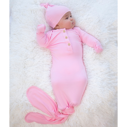 Anvi - Organic Bamboo Knotted Gown & Beanie Set - Rose Blush