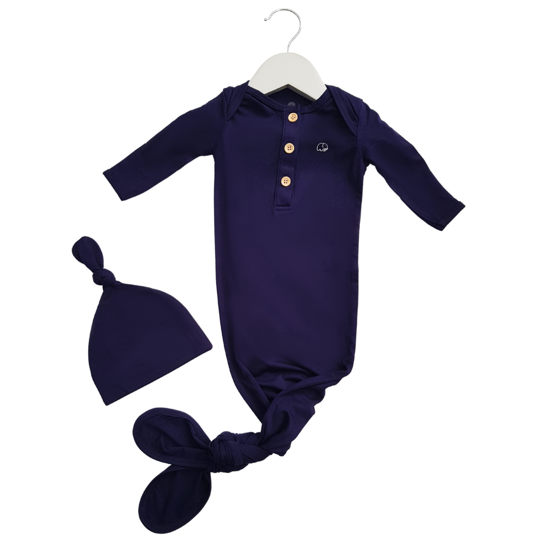 Anvi - Organic Bamboo Knotted Gown & Beanie Set - Midnight Navy