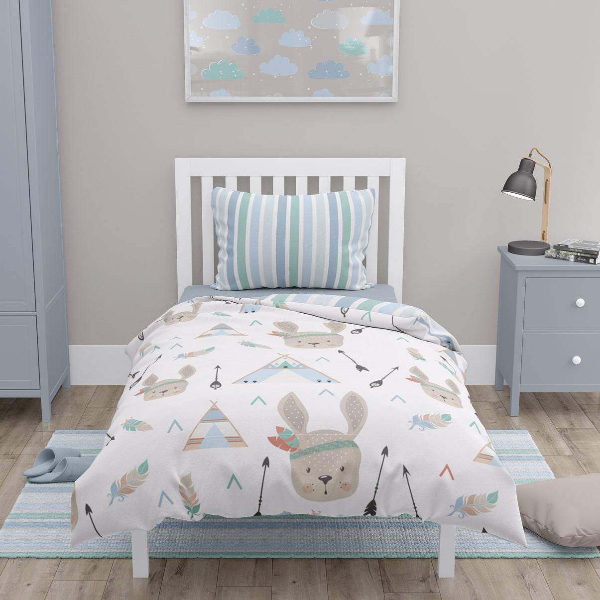 Elli Junior - 100% Organic Double Sided Duvet Cover Set Camp/Stripes (full size bed)
