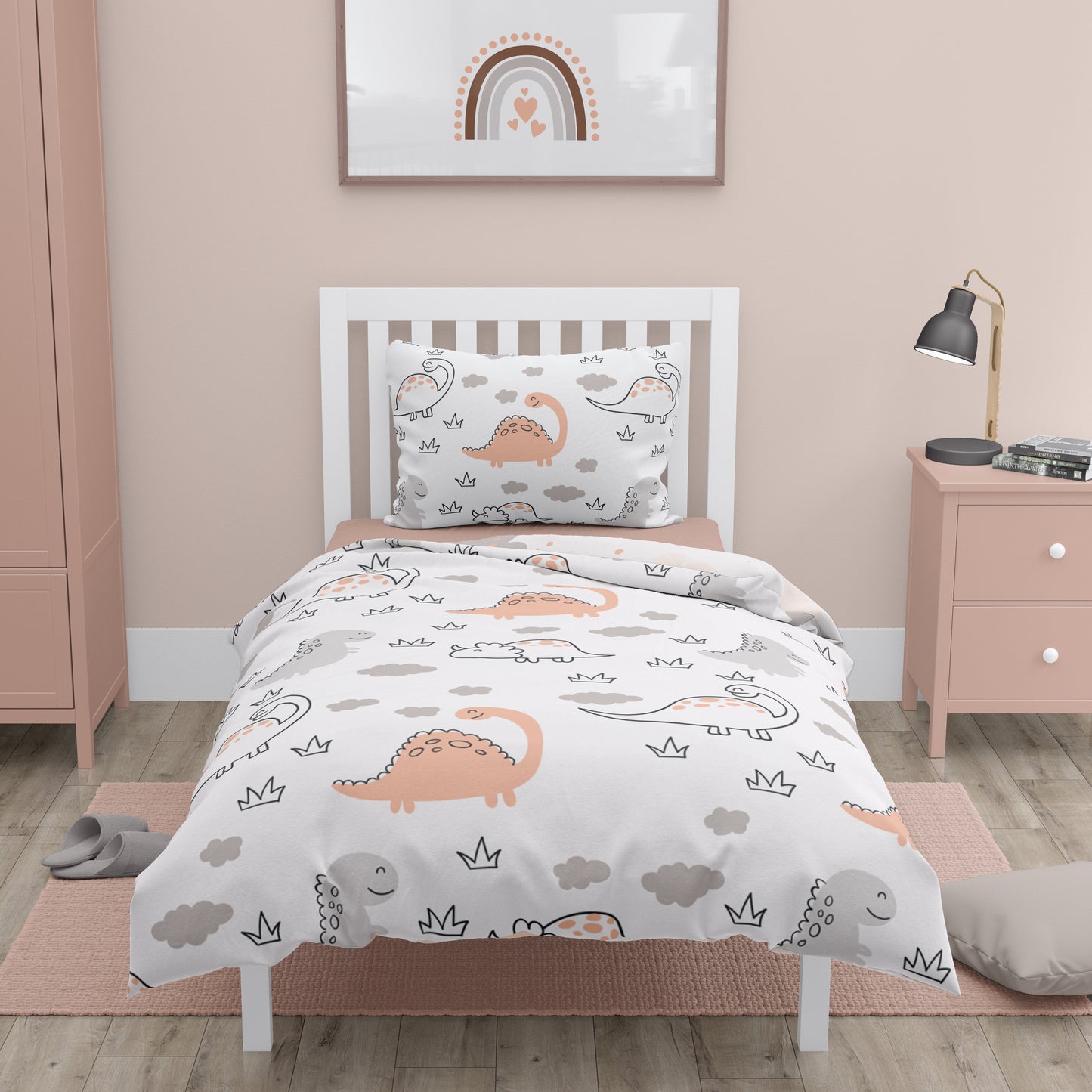 Elli Junior - 100% Organic Double Sided Duvet Cover Set Dino/Cloud (full size bed)