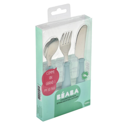 Stainless Steel Training Cutlery - Colour: Airy Green & Old Pink