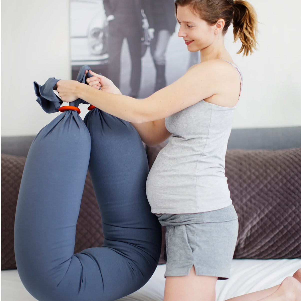 Pregnancy Pillow in Dusty Blue / Orange