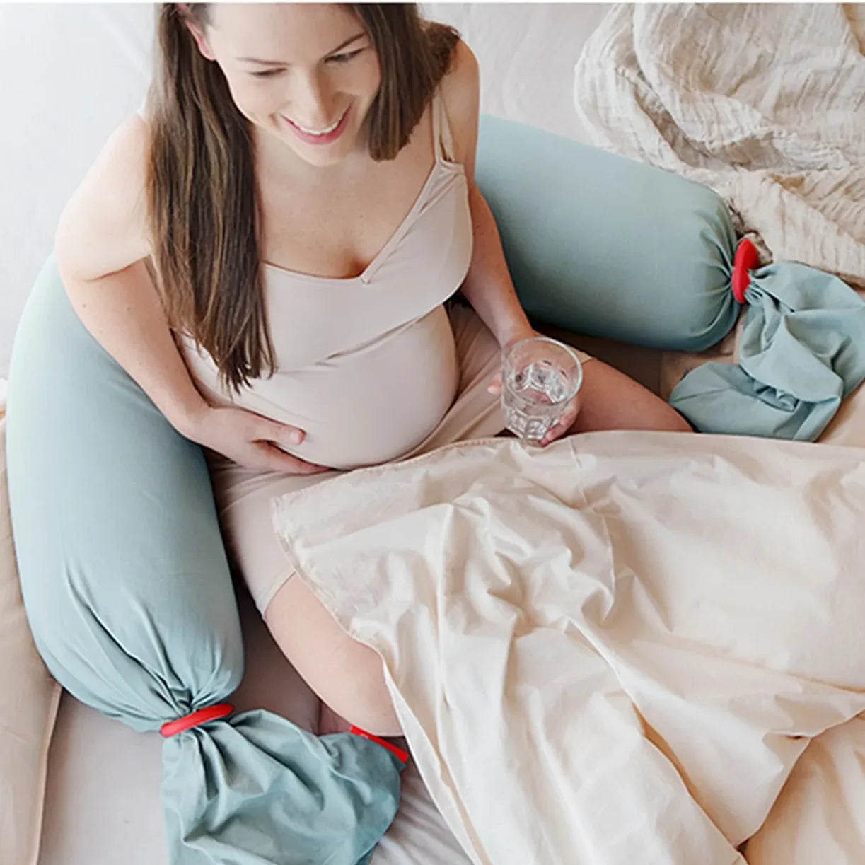Pregnancy Pillow in Eucalyptus / Coral