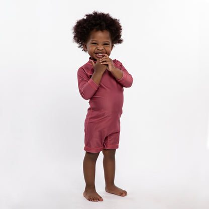 Garnet Ribbed Baby Swimsuit  Long Sleeve