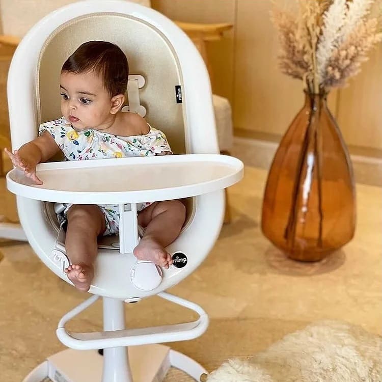 Mima Moon Full Set (Highchair + Seat Pad + Cushion Set + Footrest) - Champ Gold - White Frame