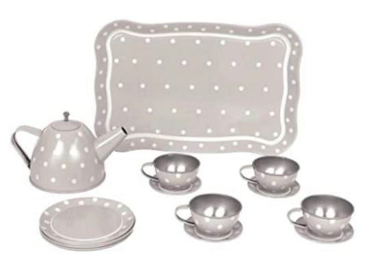 جابادابادو - طقم شاي من الصفيح مع علبة رمادية اللون