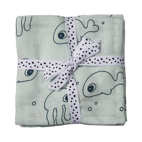 Burp cloth 2-Pack - Sea Friends Blue
