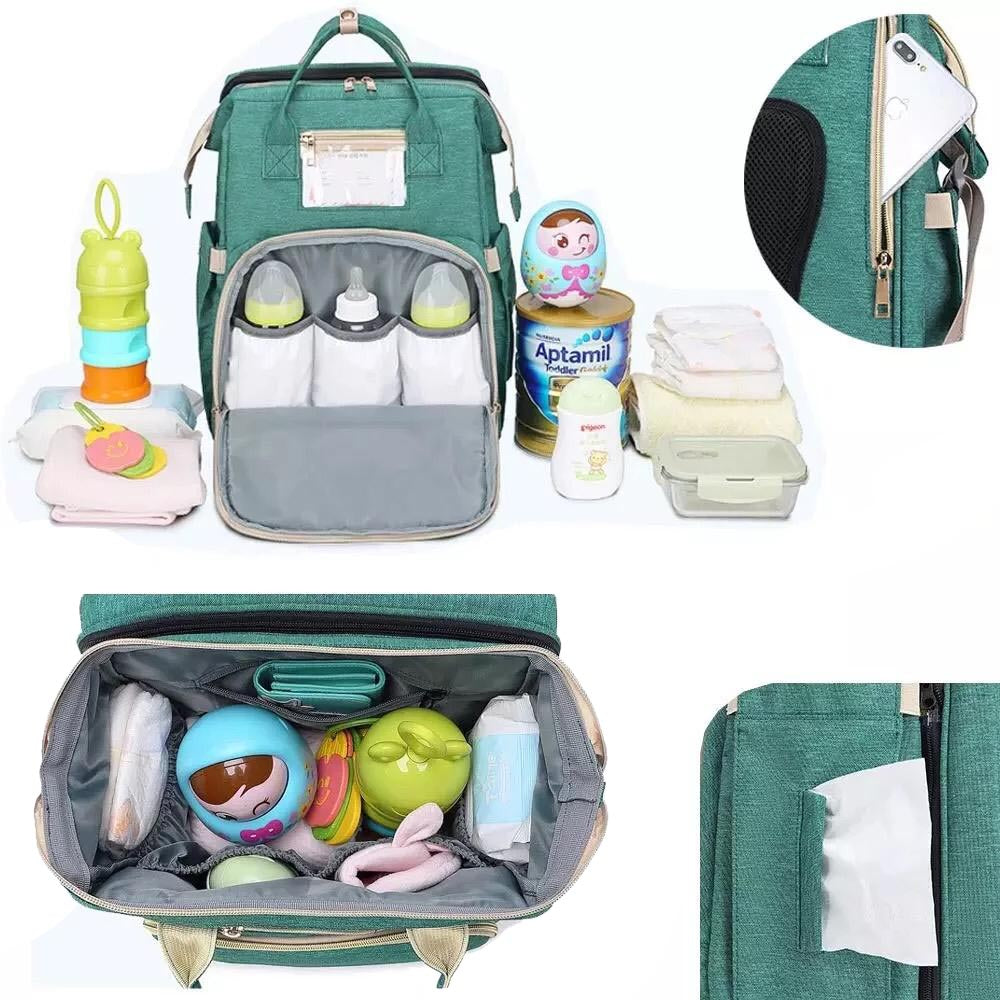 4in1 Diaper Bag with Expandable Bed in Teal Green