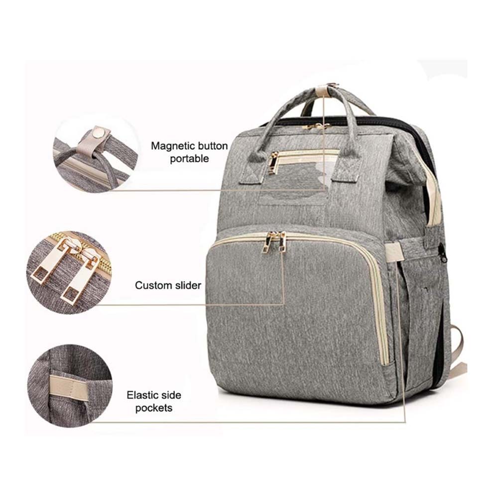4in1 Diaper Bag with Expandable Bed in Grey