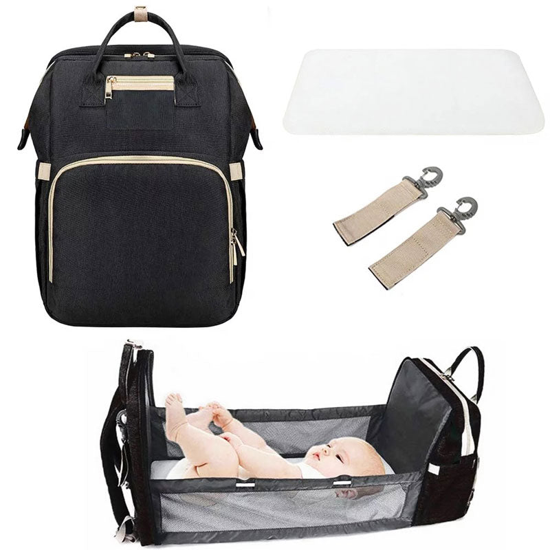 4in1 Diaper Bag with Expandable Bed in Black