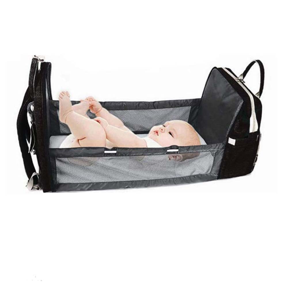 4in1 Diaper Bag with Expandable Bed in Black