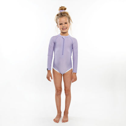 Lavender Ribbed Swimsuit  Long Sleeve