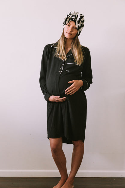Master Elliott Luxury Maternity Nightgown in black, made in soft bamboo