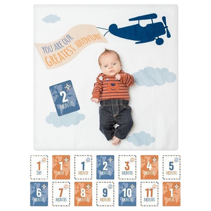 Lulujo - Baby's First Year Blanket & Cards Set - Greatest Adventure