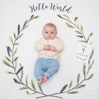 Lulujo -Baby's First Year Blanket & Cards Set -Hello World 