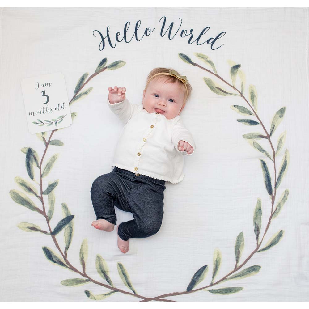 Lulujo - Baby's First Year Blanket & Cards Set - Hello World