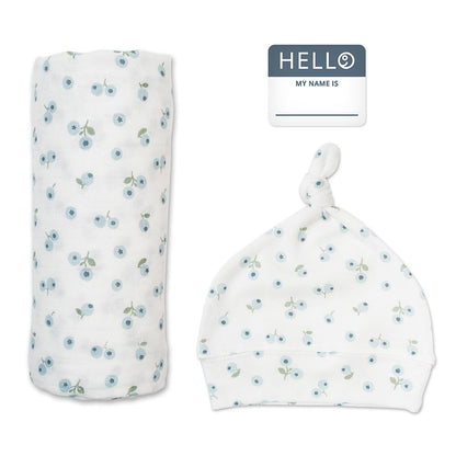 Bamboo Hat & Swaddle Blanket - Blueberries