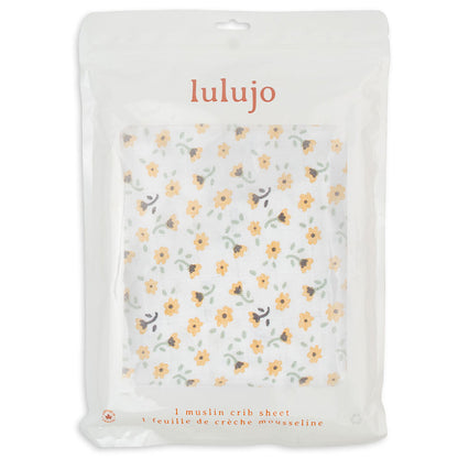 Lulujo -Muslin crib Sheet (135cm x 70cm) -Vintage Floral.