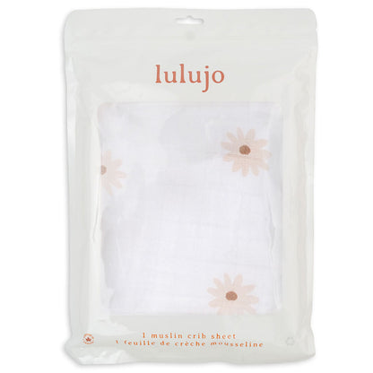 Lulujo -Muslin crib Sheet (135cm x 70cm) -Daisies