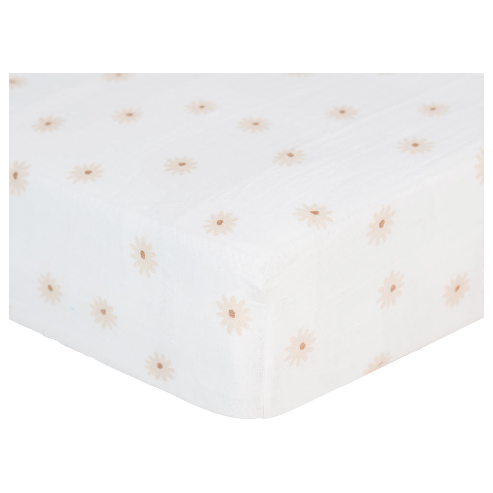 Lulujo - Muslin Crib Sheet (135cm x 70cm) - Daisies