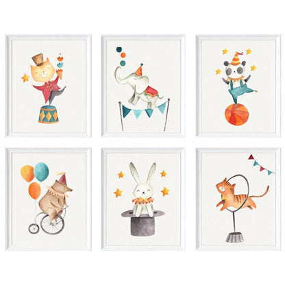 Sweet Pea - Set of 6 Circus Animals Watercolour Wall Art Prints