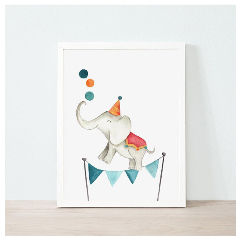 Sweet Pea -Set of 6 Circus Animals WaterColor Wall Art Prints.