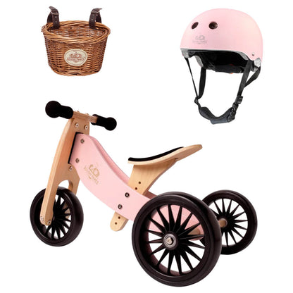Toddler Tricycle + Basket + Helmet - Rose