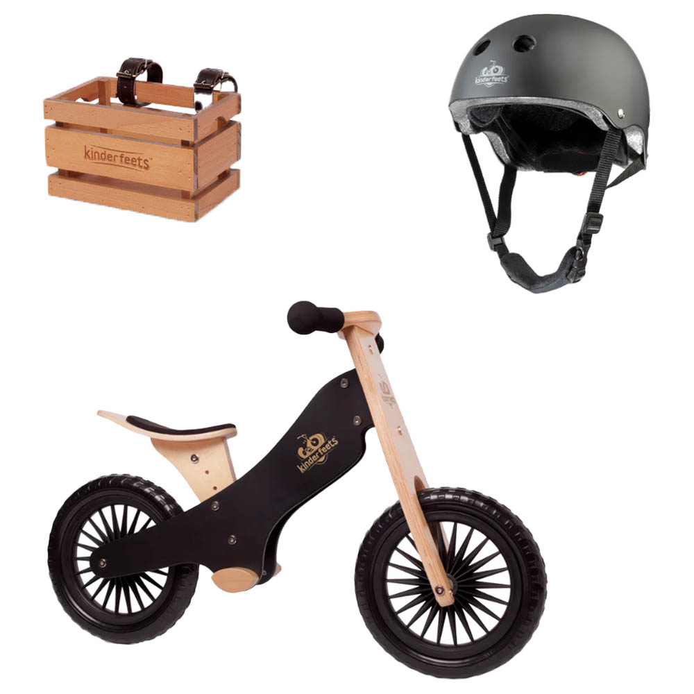 Toddler Balance Bike + Basket + Helmet - Black
