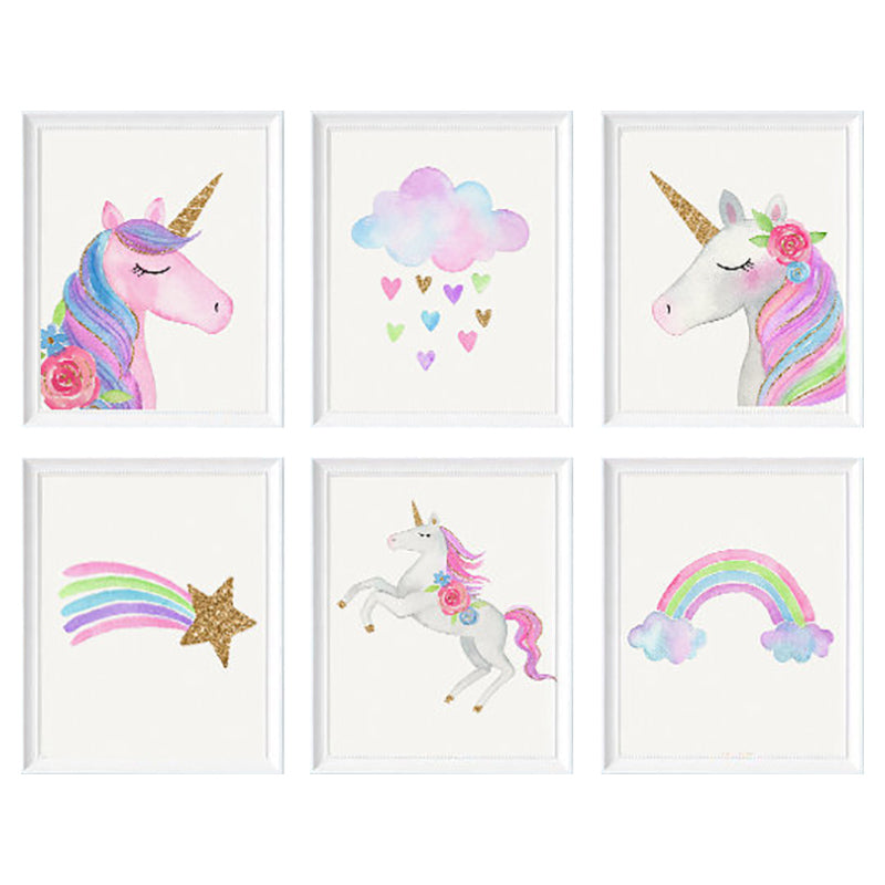 Sweet Pea - Set of 6 - Watercolour Unicorn & Cloud Wall Art Prints