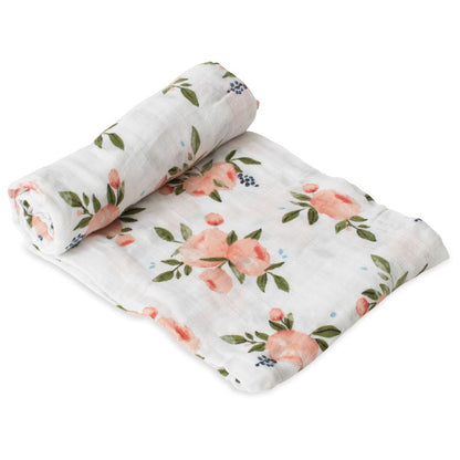 Cotton Muslin Single Swaddle - Watercolor Roses