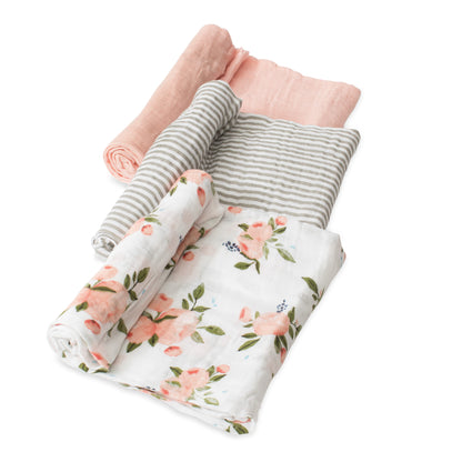 Cotton Muslin Swaddle 3 Pack Set - Watercolor Roses